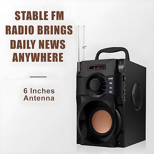 Miniatura 7 de Altavoz Bluetooth, altavoz inalámbrico portátil con subwoofer graves pesados, radio FM con LED, control remoto, soporte para teléfono, reproductor