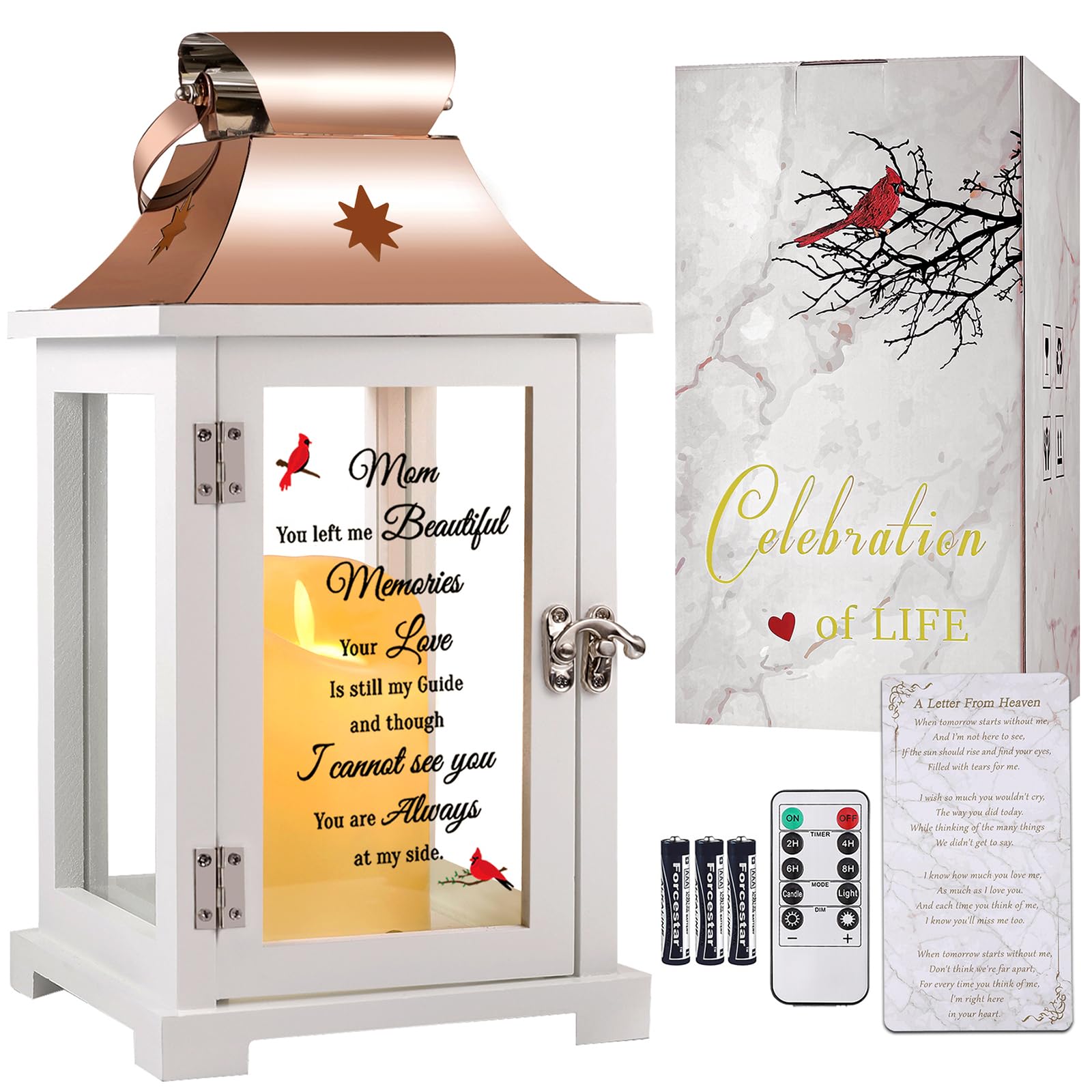 liantudy Memorial Lantern, Sympathy Gifts for Loss of Mom/Loved One, Bereavement Gifts, in Memory Loved One Lantern,Celebration Life, Funeral Lantern,Mom You Left me Beautiful Memories
