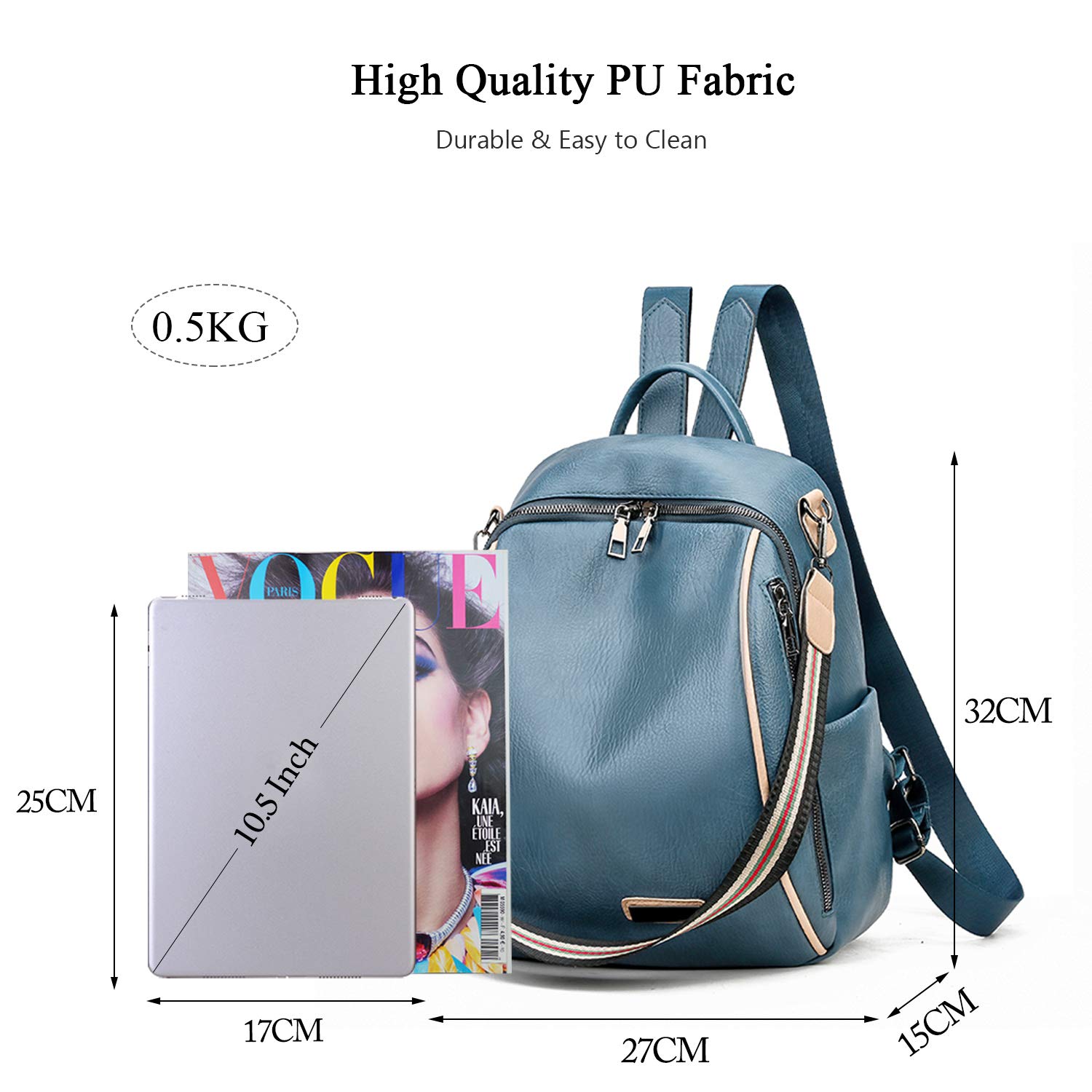 FANDARE Bolsos Mochila Mujer Bolsa de Hombro Impermeable Bolso Mochilas Tipo Casual Niña Bolsas Escolares Adolescente Casual Daypacks para Outdoor Deporte Viaje 3 en 1 School Bag Durable PU Azul