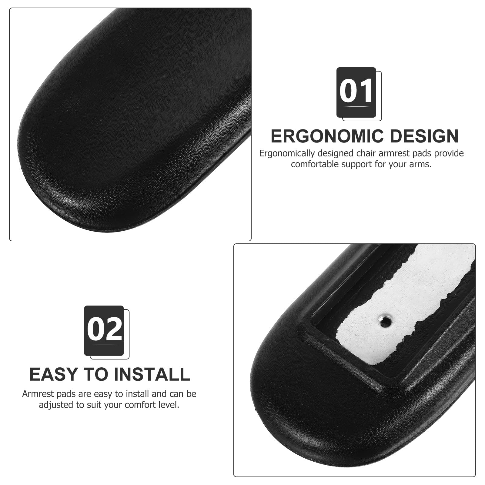 Lurrose Almohadillas y de Oficina para Giratoria Brazos Par de Silla Reposabrazos Ajustables de PU Negro a Aliviar Estrés en Cuello, 1
