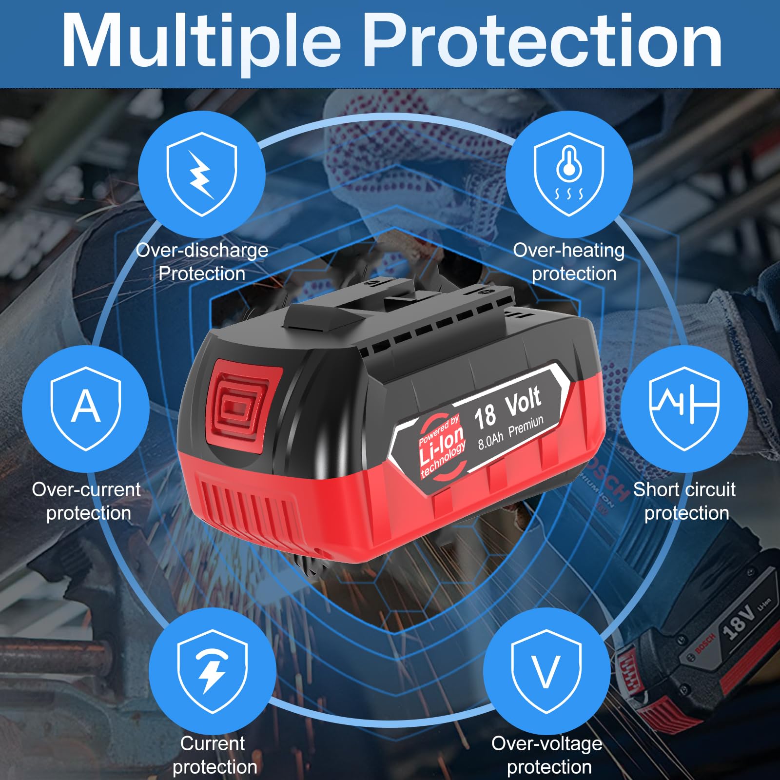 4Packs 18V 8.0Ah GBA Batteries pour Bosch Professional