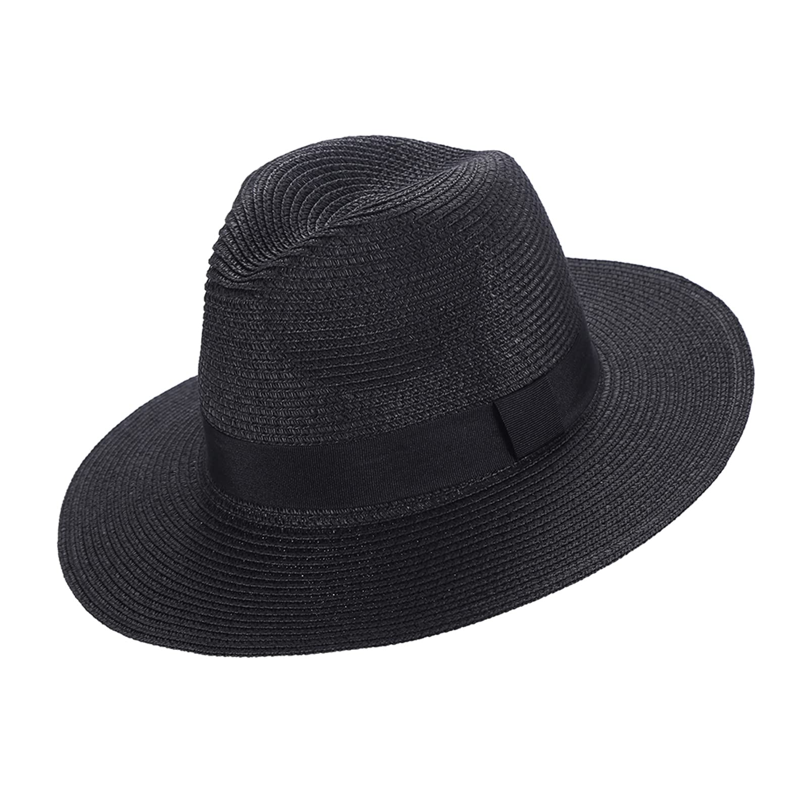 Eight SpaceSombrero Panamá Hombre de Paja, con Banda Grosgrain Transpirable Verano Paja Sol Sombrero de Paja Verano Sombrero de ala Ancha para Traveller Ocio al Deporte Primavera Verano
