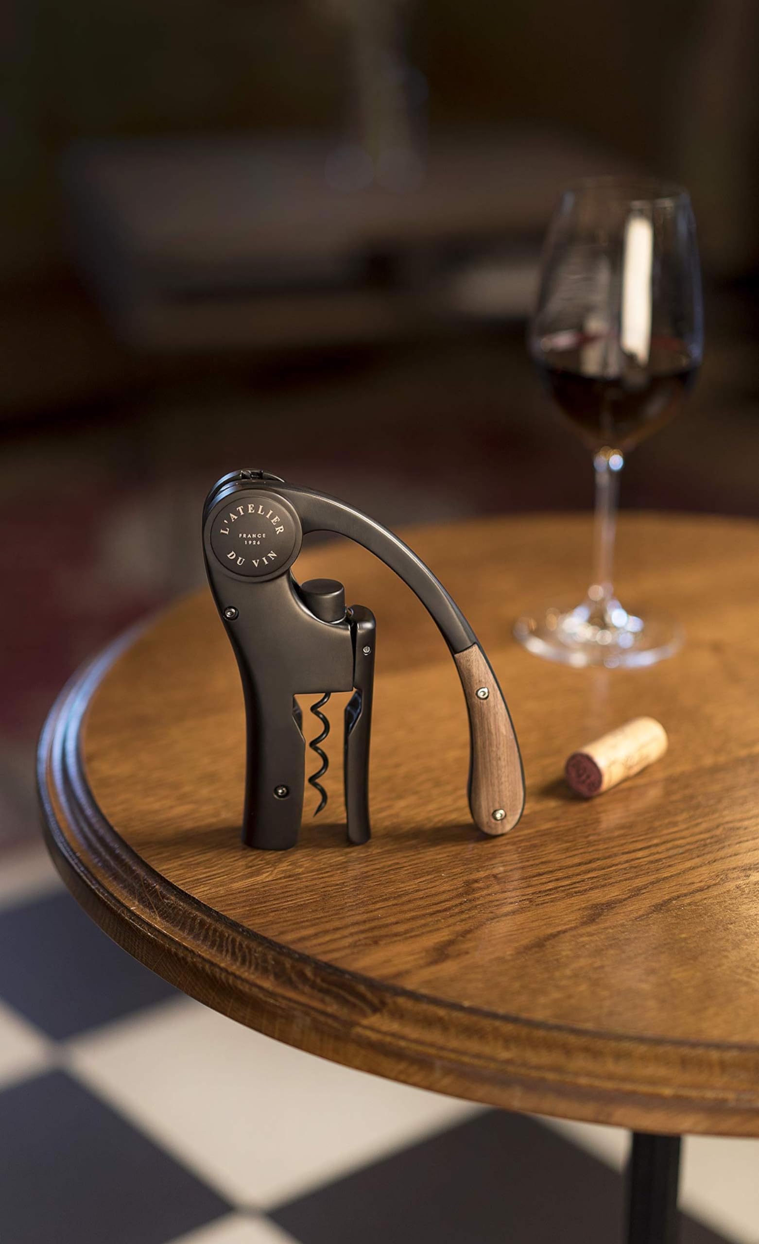 L’ATELIER DU VIN – Oeno Motion Wood & Black – Tire-Bouchon à levier - Noir