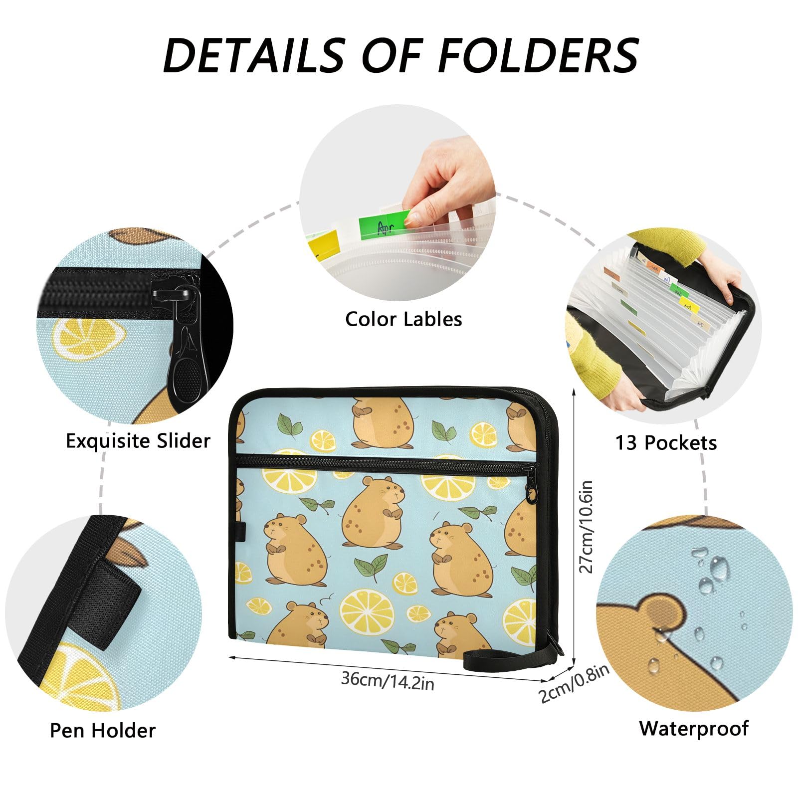 Cow Print Expanding File Folder – 13 Pockets, Zipper Closure, Waterproof, 14.2x10.6 Inches - View #9
