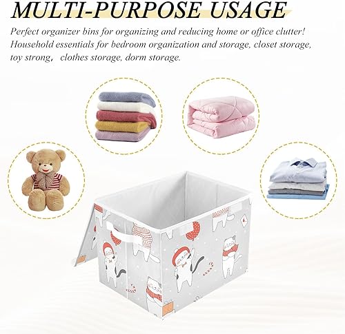 Miniatura 7 de Contenedores de almacenamiento de Navidad con tapas para gatos y gatos plegables con tapas, caja organizadora de armario, cesta de almacenamiento de