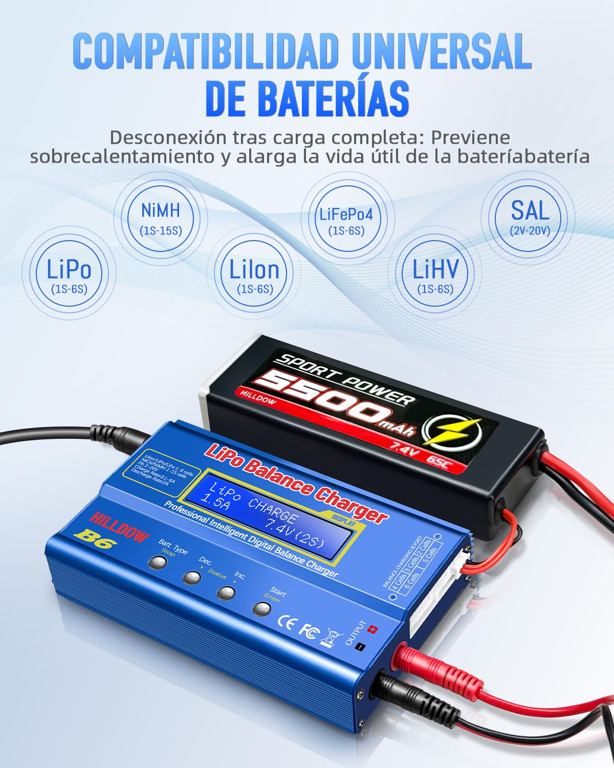 Lipo Cargador de batería B6 LCD Digital 11-18V con Adaptador para Plomo-ácido NI-CD/NI-MH 1-6S LI-PO RC Hobby