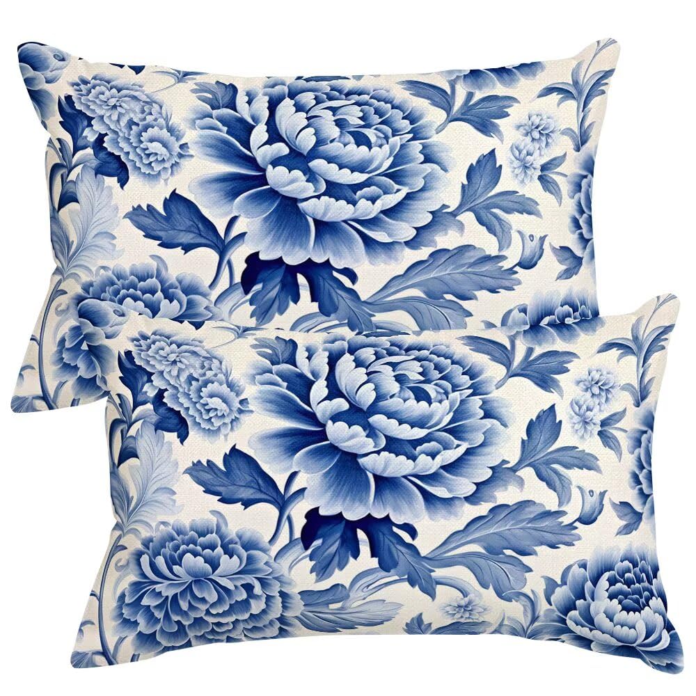 Taie d'oreiller fleurs bleues 50x80 : lot de 2 housses pour rénover votre canapé