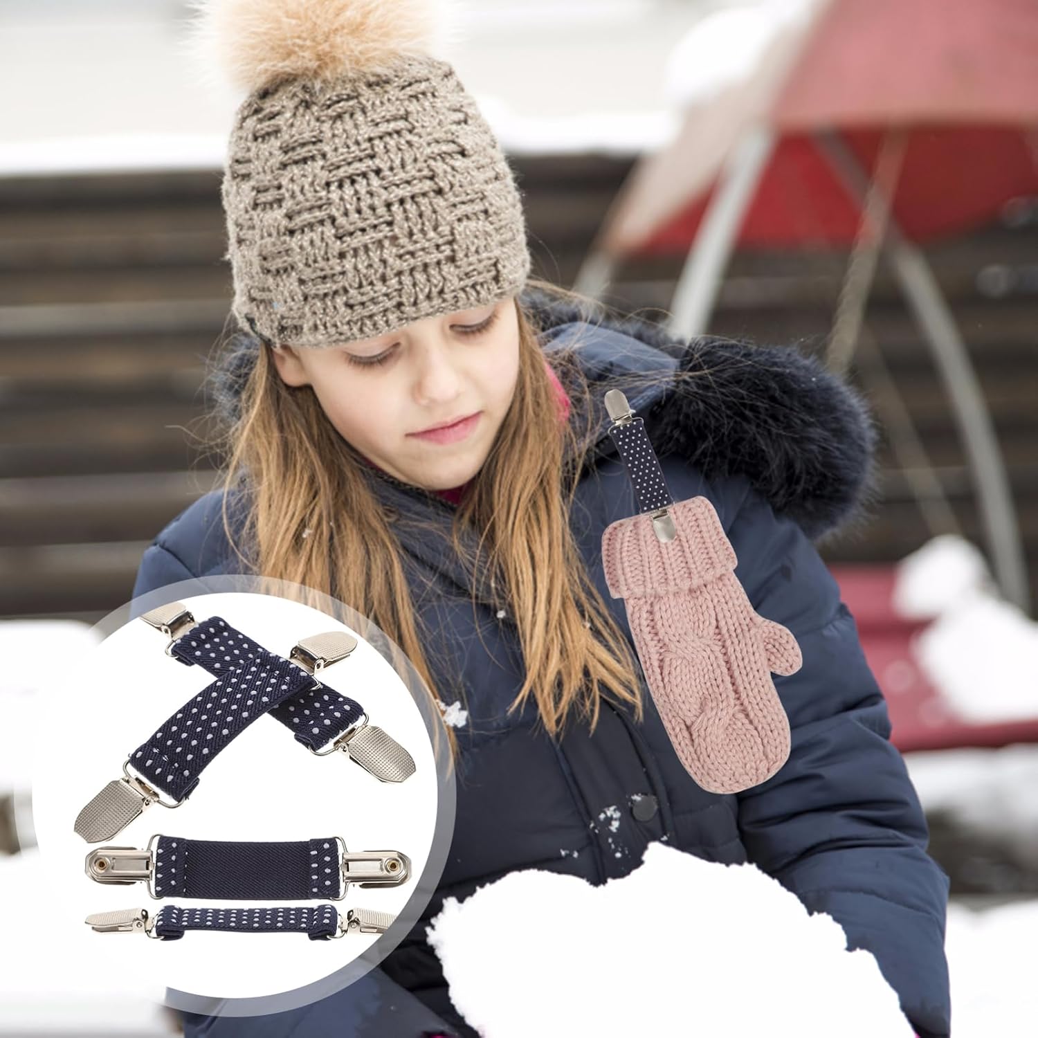4pcs Winter Mittens Glove Clips Boys and Girls Fleece Mittens Holder for Toddlers
