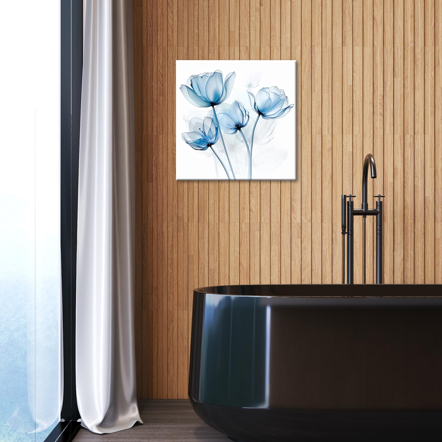 Blue Flickering Flower Abstract Tulips Flower Paintings Canvas Wall Art Modern Flower Floral Wall Picture Artwork Decor for Home Living Room, Bedroom,Office