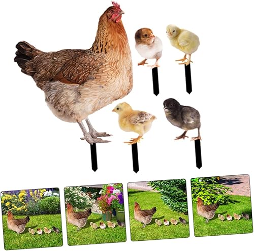Miniatura 3 de IMIKEYA 1 juego de enchufe de tierra de gallina pollito, decoración de metal, decoración al aire libre, decoración de puerta, estaca de jardín de