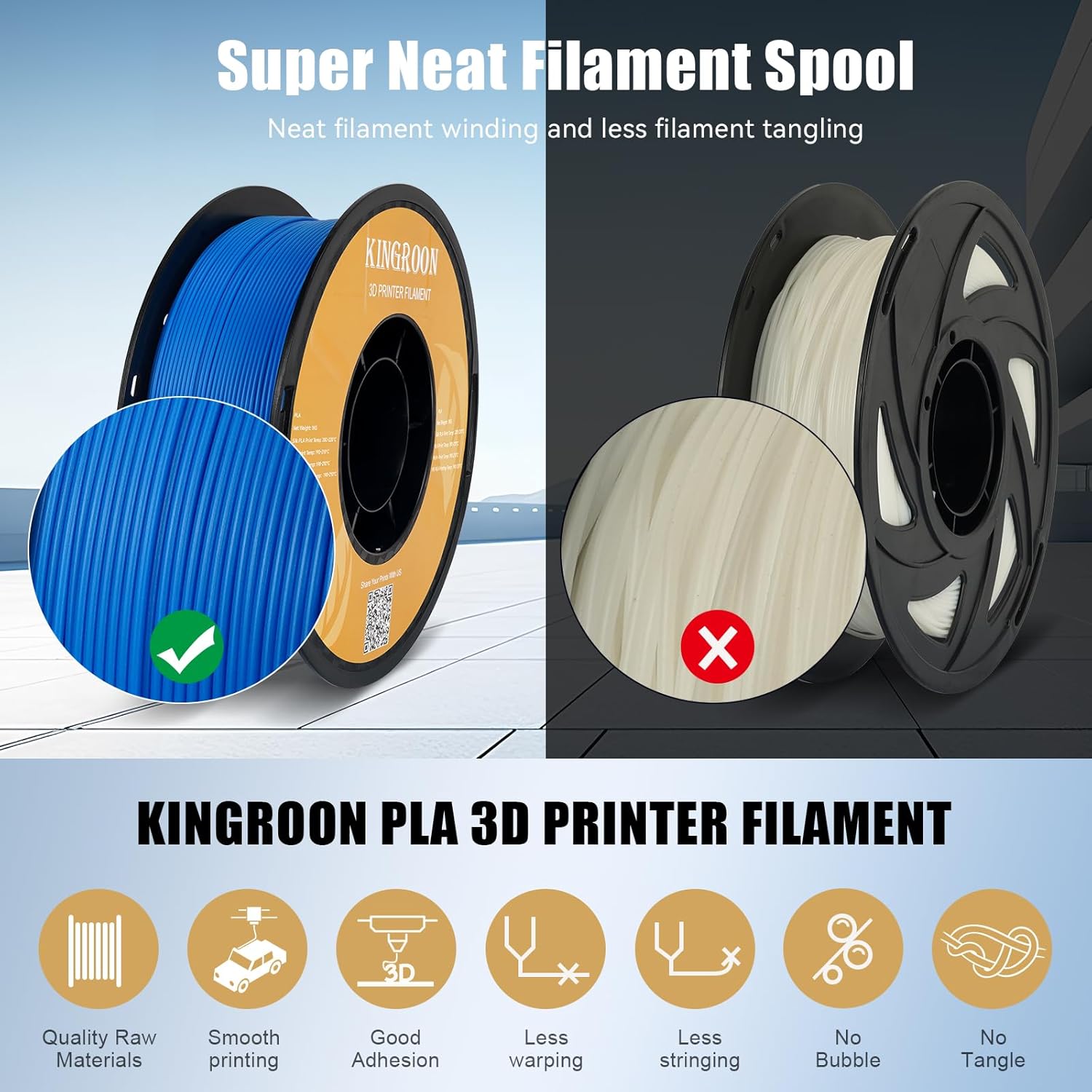 Kingroon High Speed PLA Bundle Printer Filament 1.75mm, Rapid Printer Filament 30-600mm/s Hyper Printing Filament, Dimensional Accuracy +/- 0.03 mm, 4 kg Plastic Spool (8.8lbs(Black&White&Red&Blue) - Image 7