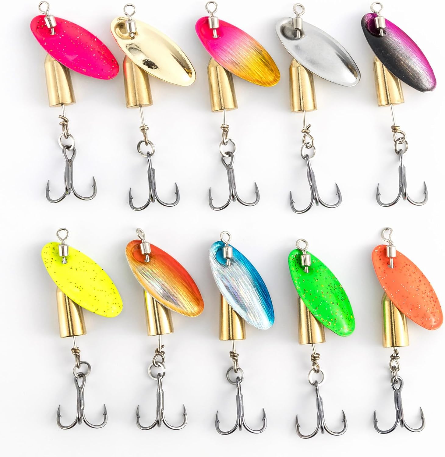 Dr.Fish 10 Pack Fishing Spinner Inline Spinner Lures Single Hook Trout Spinnerbait Lures Kits Bass Crappie Salmon Panfish Walleye Freshwater Stream