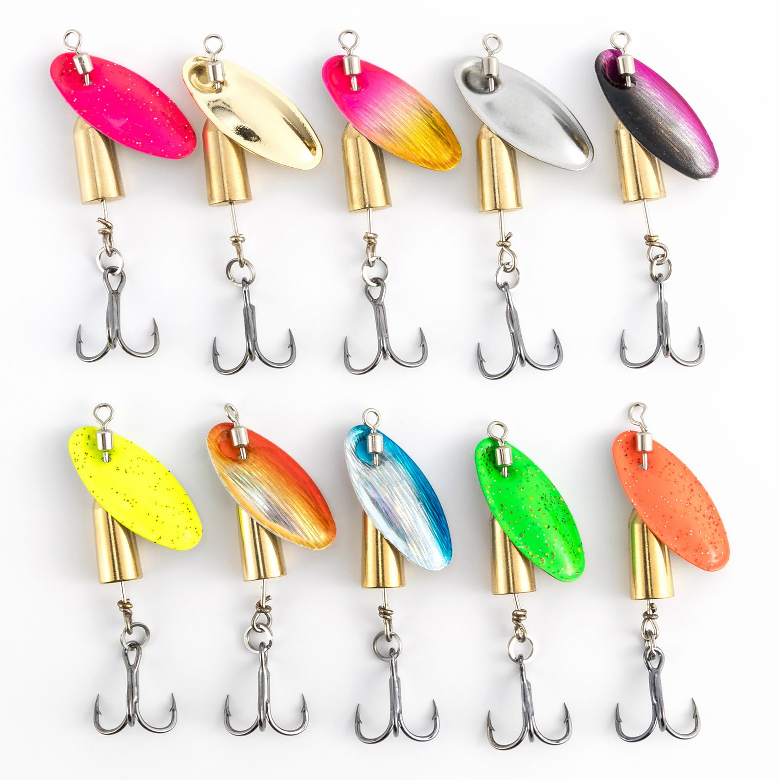 Dr.Fish 10 Pack Fishing Spinner Inline Spinner Lures Single Hook Trout Spinnerbait Lures Kits Bass Crappie Salmon Panfish Walleye Freshwater Stream
