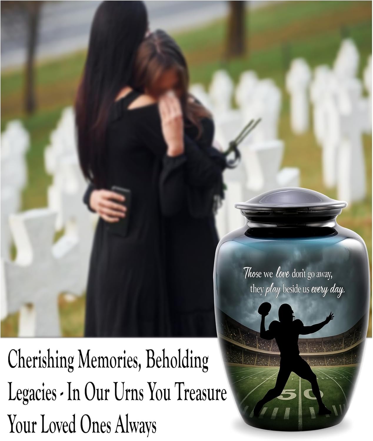 Football Cremation Urn – Quarterback Tribute Adult Urn for Human Ashes – Sports Fan Memorial Urn – Large Metal Funeral Urn for Men and Women – Holds Ashes Up to 210 lbs (Large) - Image 4