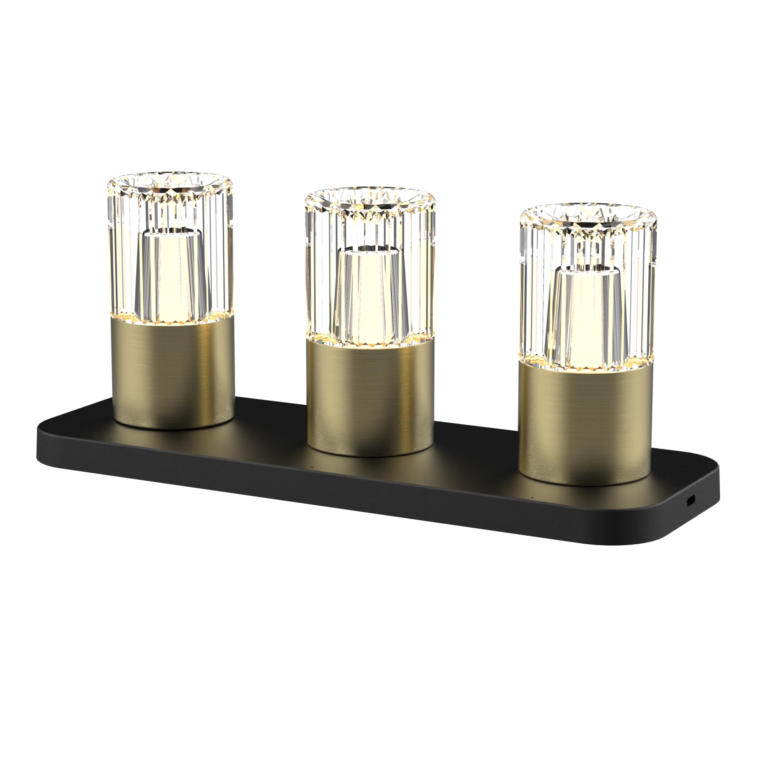 BOLD Kristy 3er Pack LED Akku Tischlampe Dimmbar Messing - Warmweiß | Kabellose Dekoleuchten mit Ladestation, USB, IP44 Spritzschutz für Außen & Innen, 10h Laufzeit & 1200mAh Akku, 60 Lumen