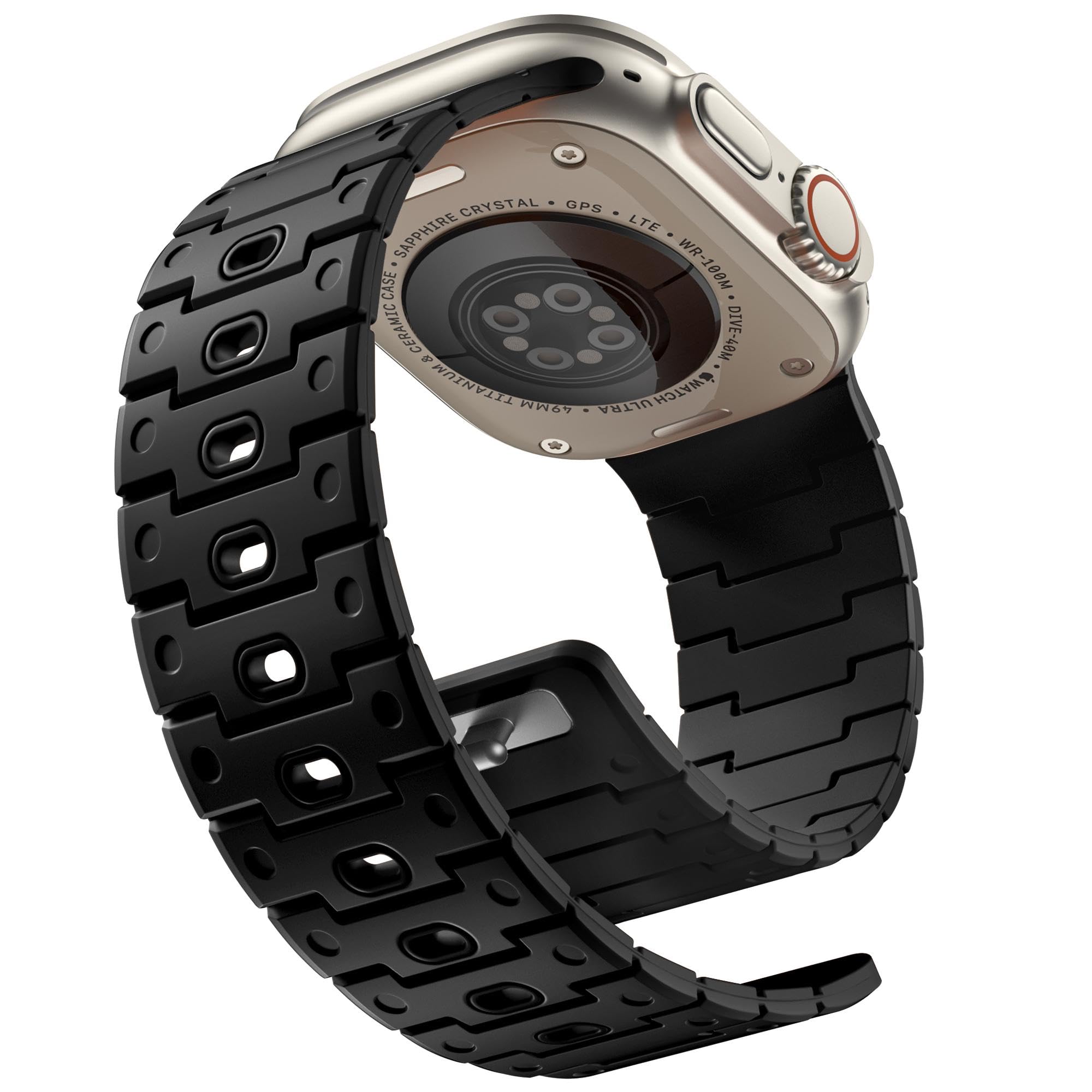 Bandletic Magnetic Watchband Compatible with Apple Watch Ultra Band - Rugged Silicone Sport Replacement Strap for iWatch Ultra Bands 49mm Series 11 10 46mm 9/8/7 45mm SE3/6/5/4 44mm 3/2/1 42mm, Black