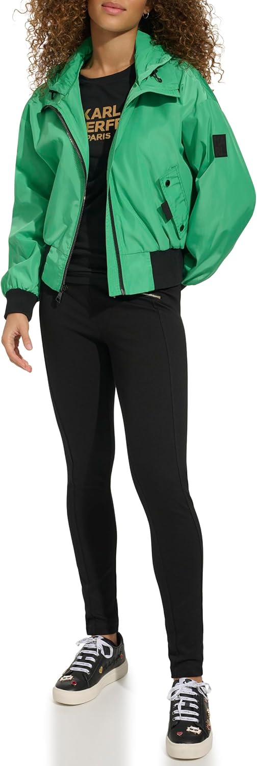 Karl Lagerfeld Paris Womens Karl Lagerfeld Paris Women's Short Anorack With Logo Sleeve Jacket