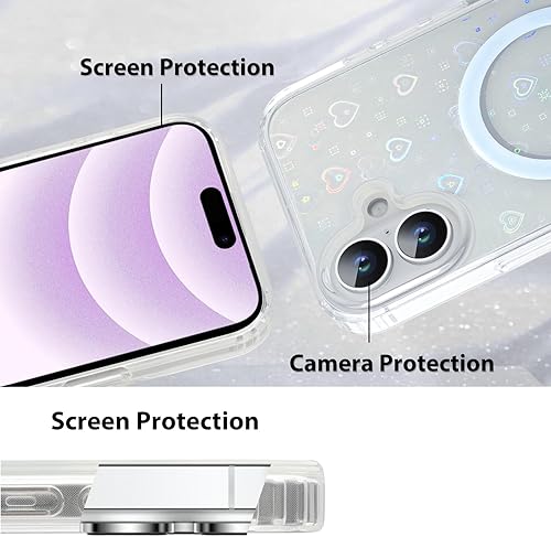Miniatura 4 de MZELQ Funda compatible con iPhone 11 de 6.1 pulgadas con láser brillante y corazón arcoíris + protector de pantalla, bonito patrón diseñado para