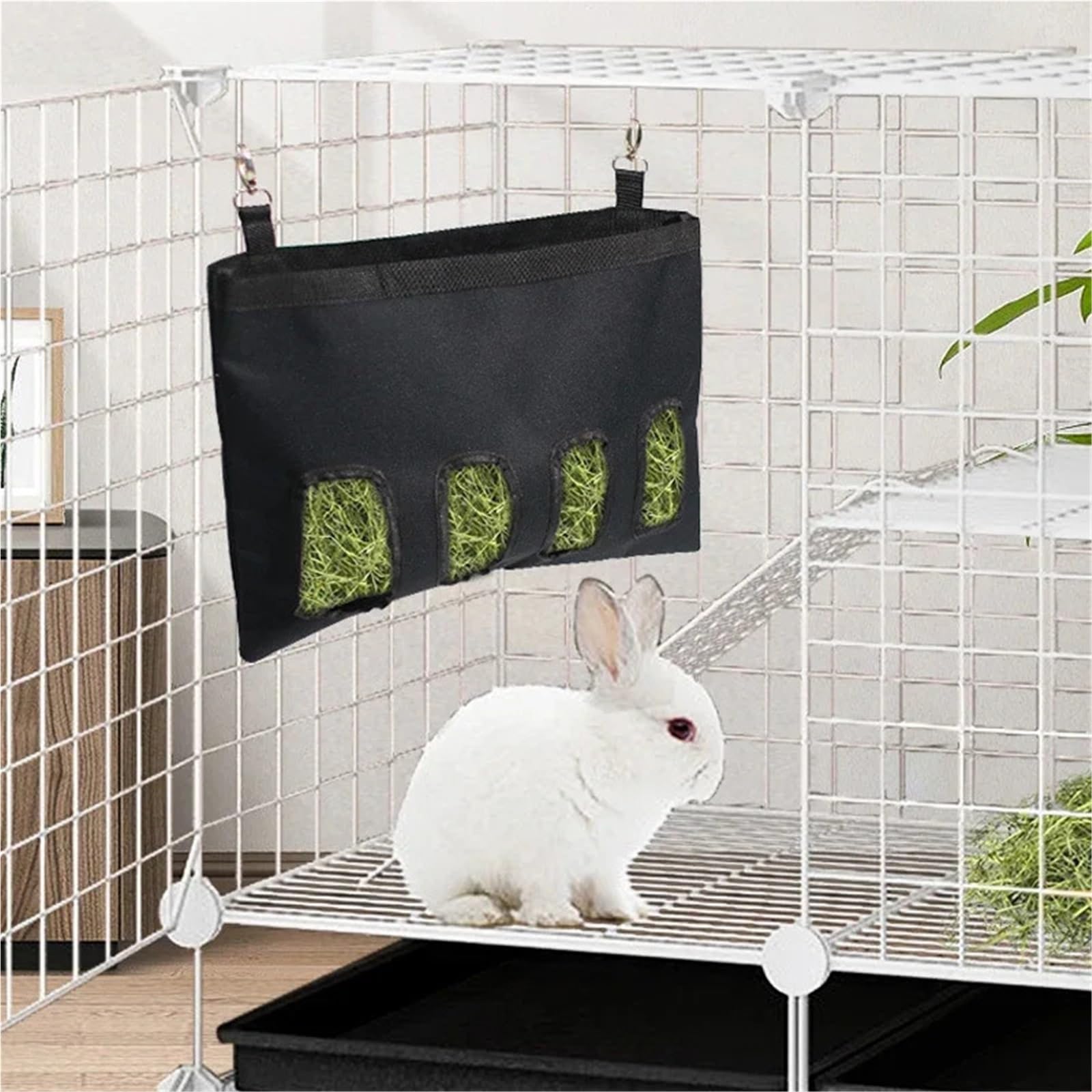 Heubeutel für Kaninchen, zum Aufhängen, für kleine Tiere, Schwarz