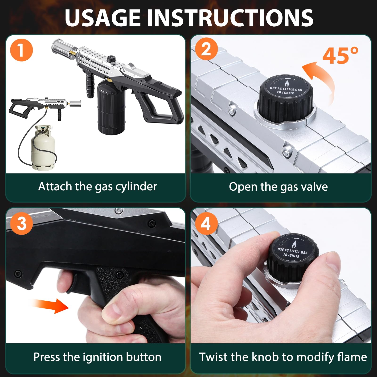 Propane Torch Gun, Flamethrower Gun with Adjustable Flame, B -3
