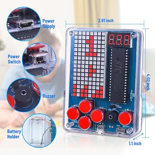 Miniatura 5 de PEMENOL Kit de soldadura de juego de bricolaje para principiantes, 4 juegos retro proyecto de electrónica STEM con brillo ajustable, interruptor de