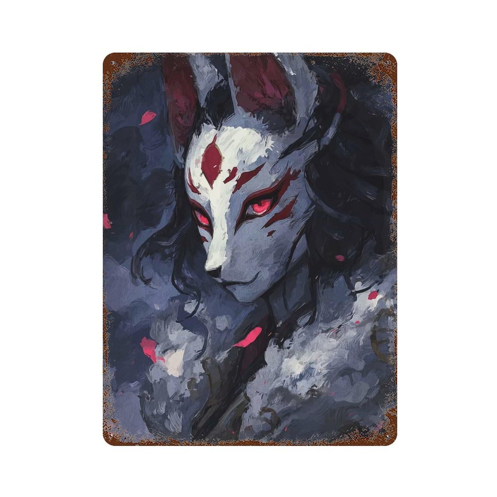 Fox Spirit Portrait with Red Accents Decorative Tin Sign 15.7"x11.8", for Farmhouse, Kitchen And Entryway Decor, Vintage Wall Decor
