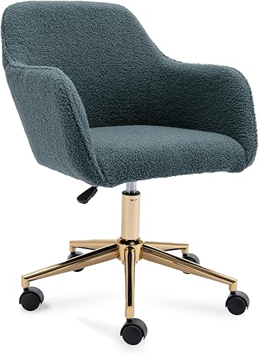 Silla de oficina en casa de terciopelo, bonita silla giratoria de escritorio con ruedas, moderna silla de tocador ajustable con base dorada para