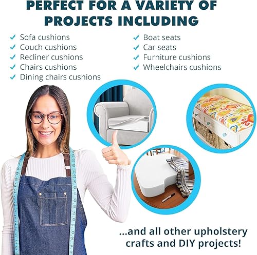 Miniatura 10 de Foamma Cojín de espuma para tapicería de alta densidad de 5 x 28 x 36 pulgadas (reemplazo de asiento, hoja de tapicería, acolchado de espuma)