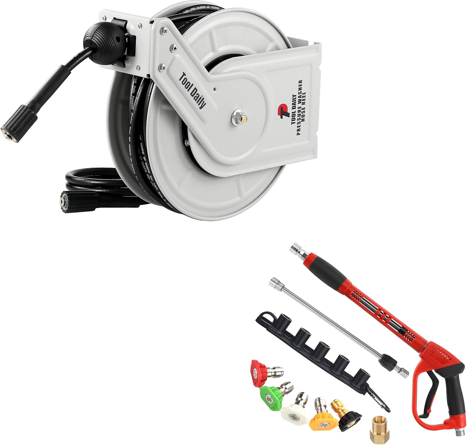 Tool Daily Retractable Pressure Washer Hose Reel, Deluxe Pressure Washer Gun