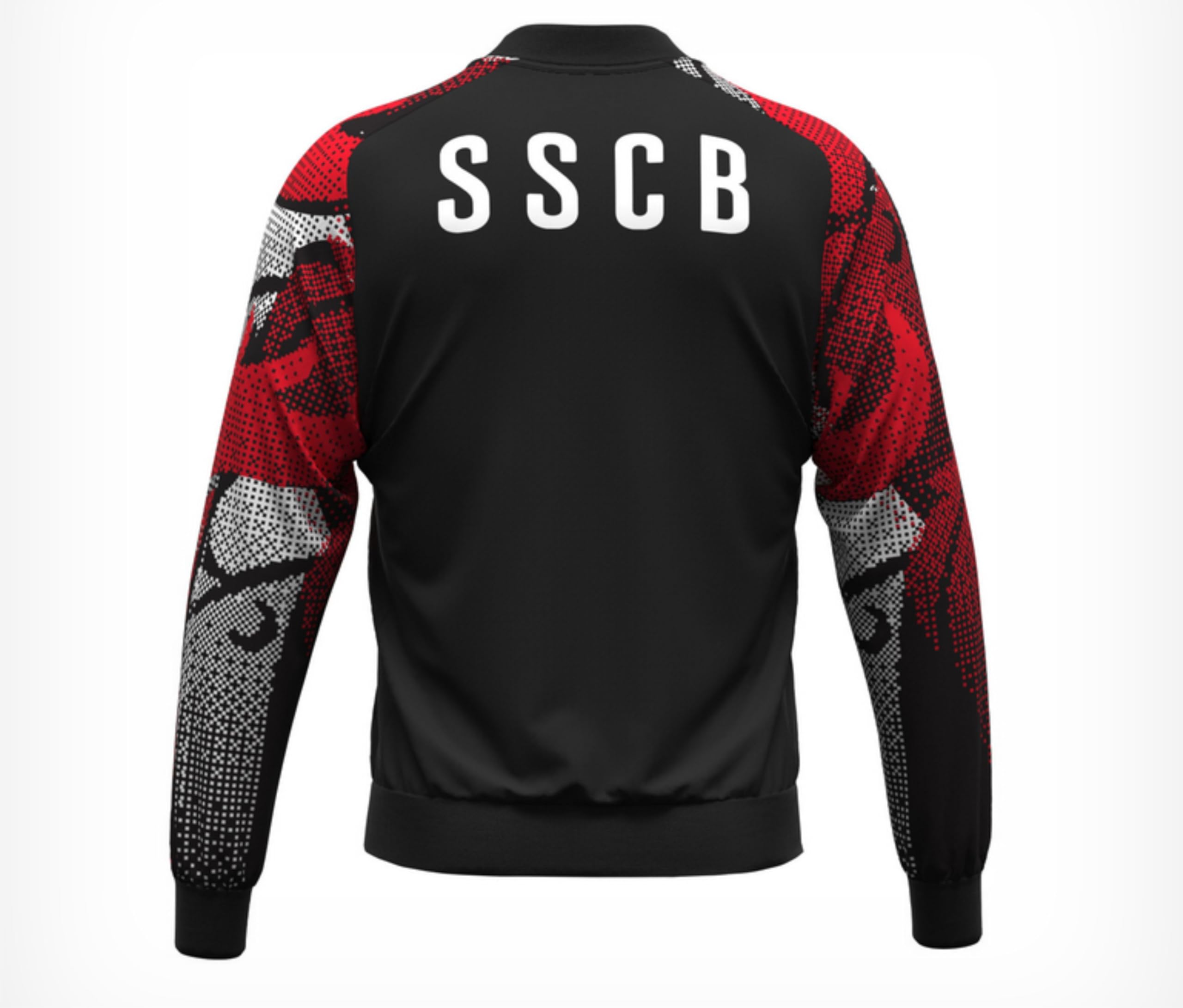 Errea' Giacca Full Zip SSC Bari, Nero con Maniche Grafiche Rosse e Bianche, Stile Sportivo