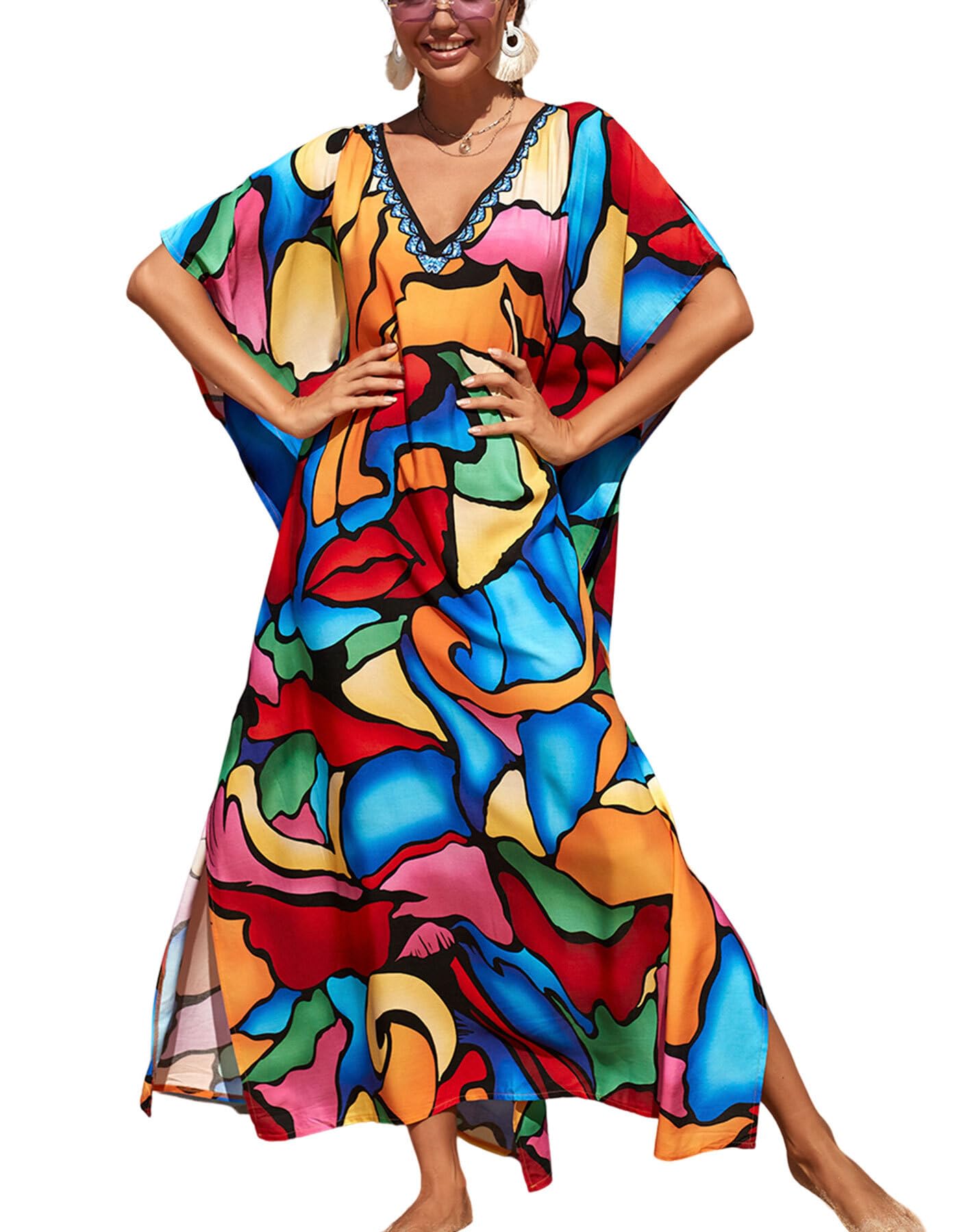 NFVNKJ Women's Plus Size Beach Lounge Kaftan Maxi Dress Swimsuit Coverup for Women