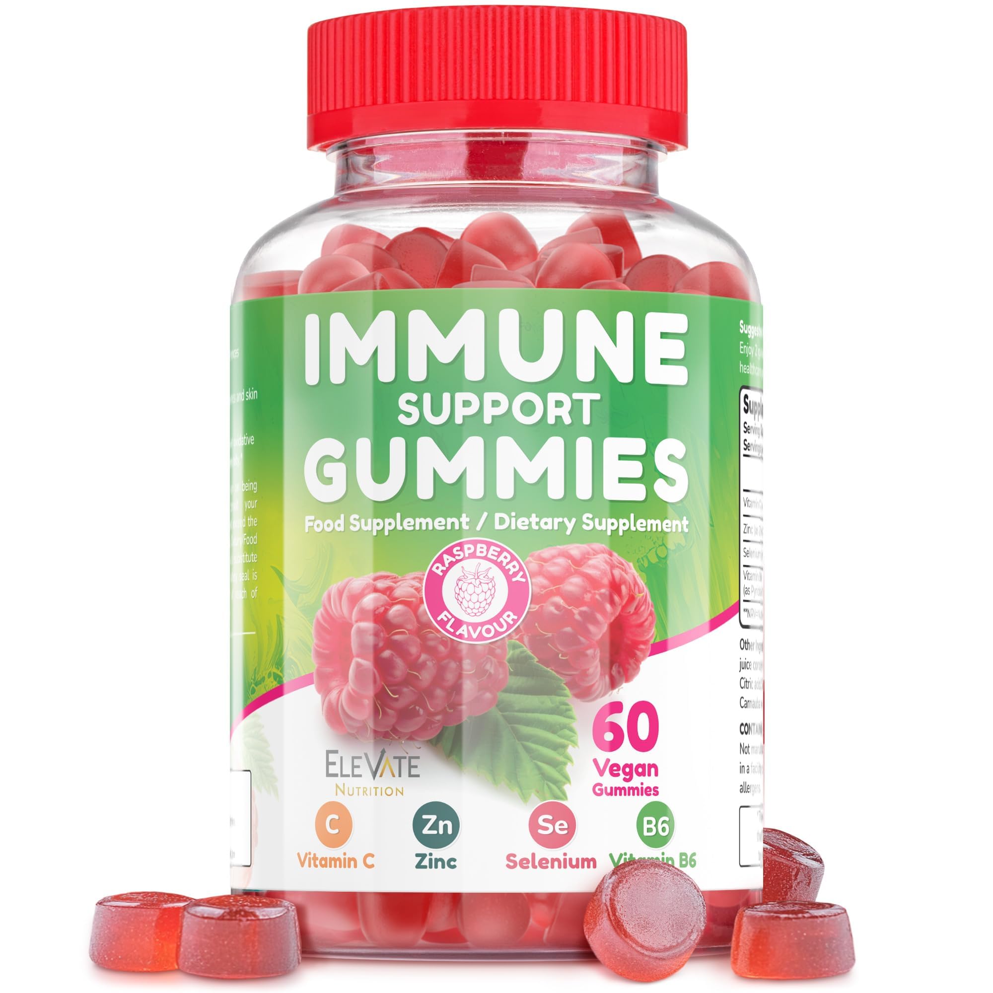 Elevate Nutrition Immune Support Gummies - 60 Vegan Gummies Food and Dietary Supplement - Vitamins C & B6 w/Zinc & Selenium - Immunity Complex