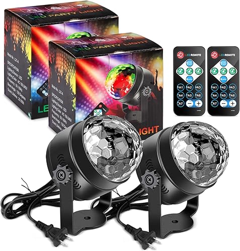 Miniatura 7 de Paquete de 2 luces LUNSY para fiesta de DJ, discotecas giratorias de 360 activadas por sonido con iluminación de control remoto, 7 patrones de