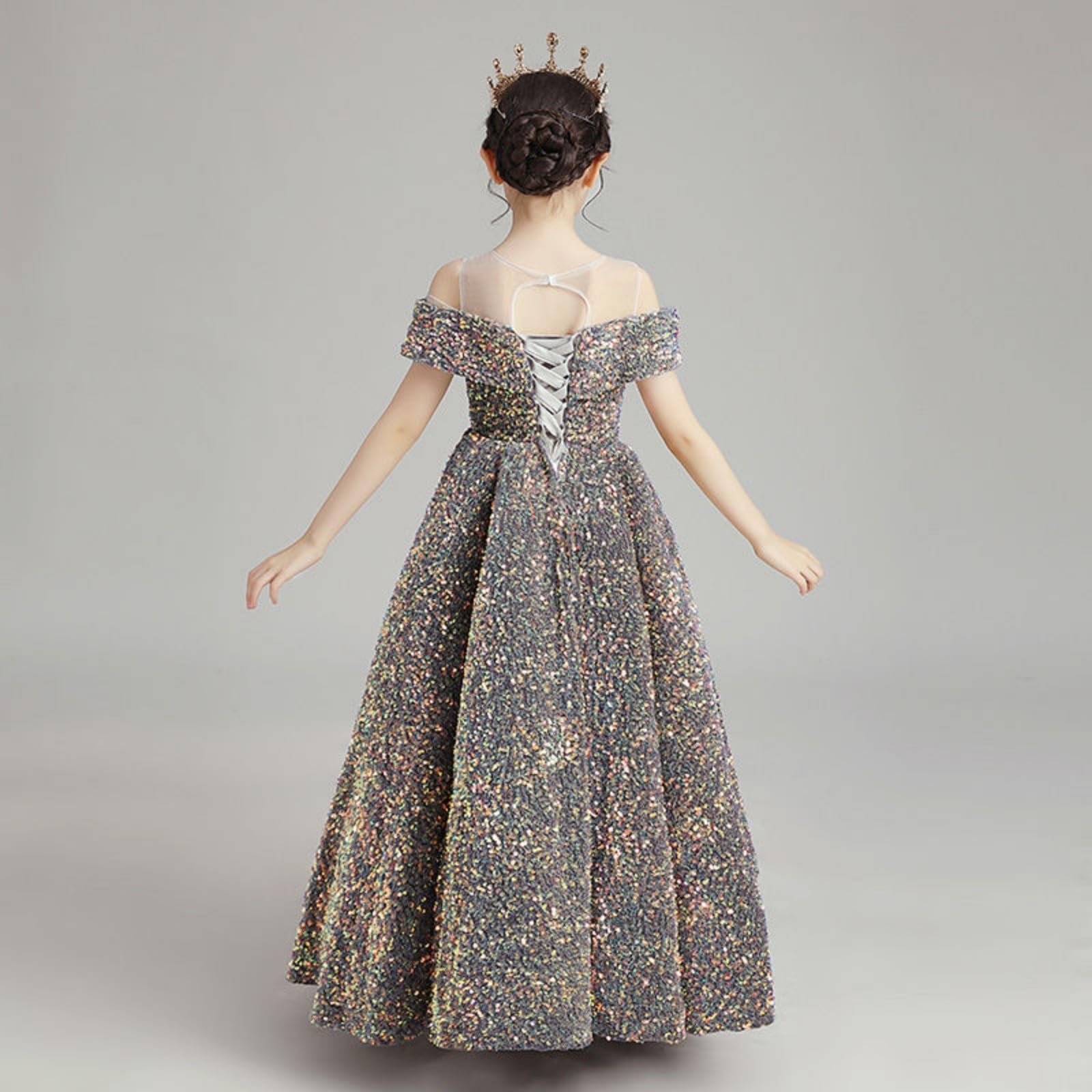 Mädchen Kleid Festlich Sommer Ärmellos Glitzer Pailletten Schulterfrei Prinzessin Kleider Kinder A-Linie Abschlusskleid Hochzeit Blumenmädchenkleider Geburtstag Abendkleider