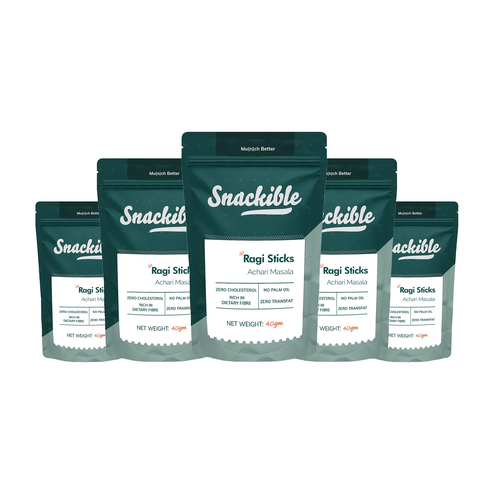 Snackible Achari Masala Ragi Sticks (Pack of 5) - 40gm | Healthy Indian Snack | High Fibre | No Palm Oil | Zero Trans Fat | Zero Cholestrol