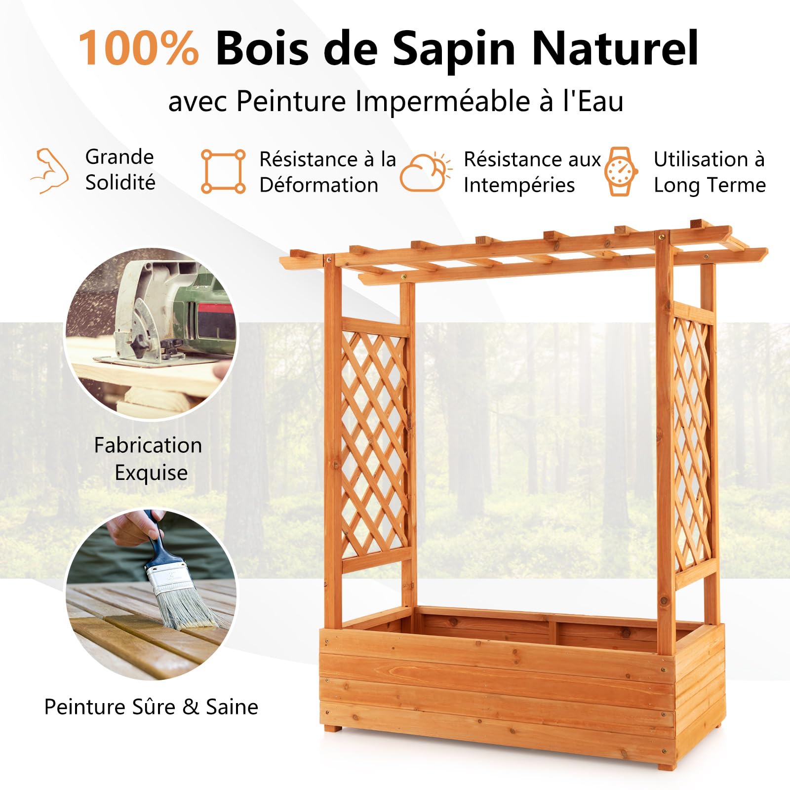 RELAX4LIFE Jardinière Surélevée avec Treillis Latéral & Supérieur, Jardinière sur Pied avec Treillis&Trous de Drainage, Conteneur de Plantes Vertical pour Plantes Grimpantes Légumes Fleurs Herbes