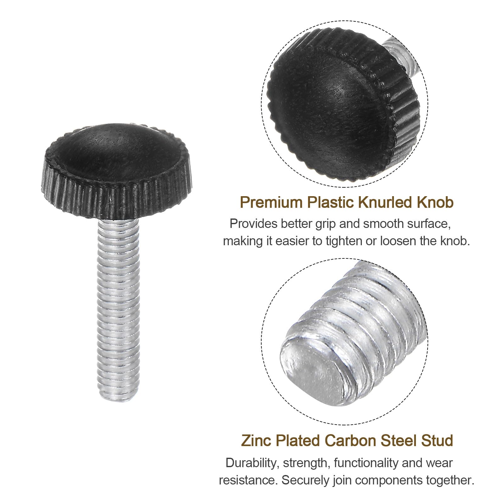 Sourcing Map 8 Pomos Moleteados M4 X 40 Mm, Rosca Macho De 16 Mm