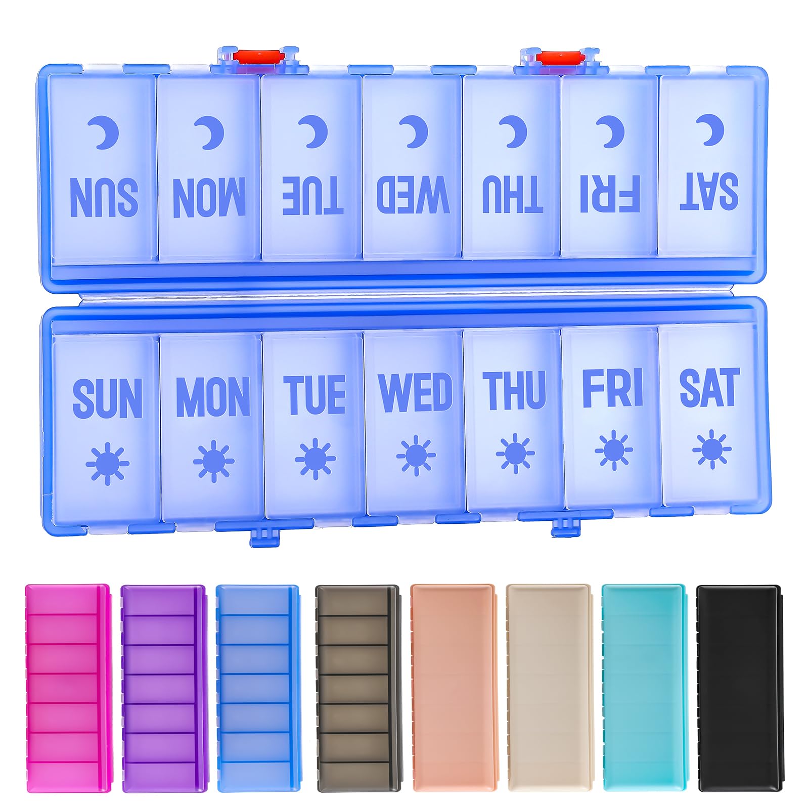 Foldable Pill Organizer 2 Times a Day w/Etched Labels -Dual Protection & Portable Weekly AM PM Pill Box, 7 Day Medicine Container, Large Travel Pill