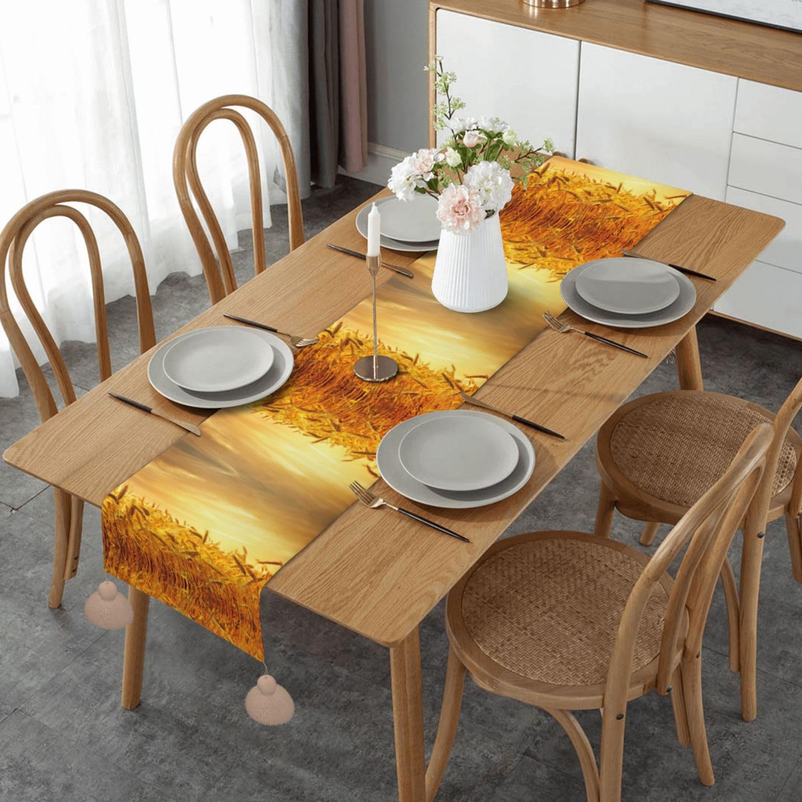 Chemin de table de Noël motif champ de blé 152,4 cm déco Halloween et Thanksgiving