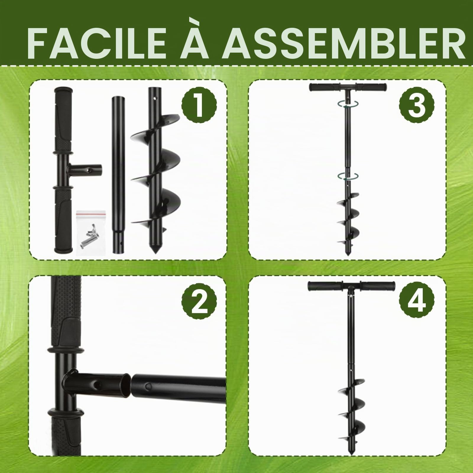 Tel Charme - Tarière de jardin pour perceuse manuelle - 10 x 60 cm - Tarière de jardin pour bulbes de fleurs, fleurs, plants, poteaux de clôture pour arbres, boîte aux lettres, outil de creusement