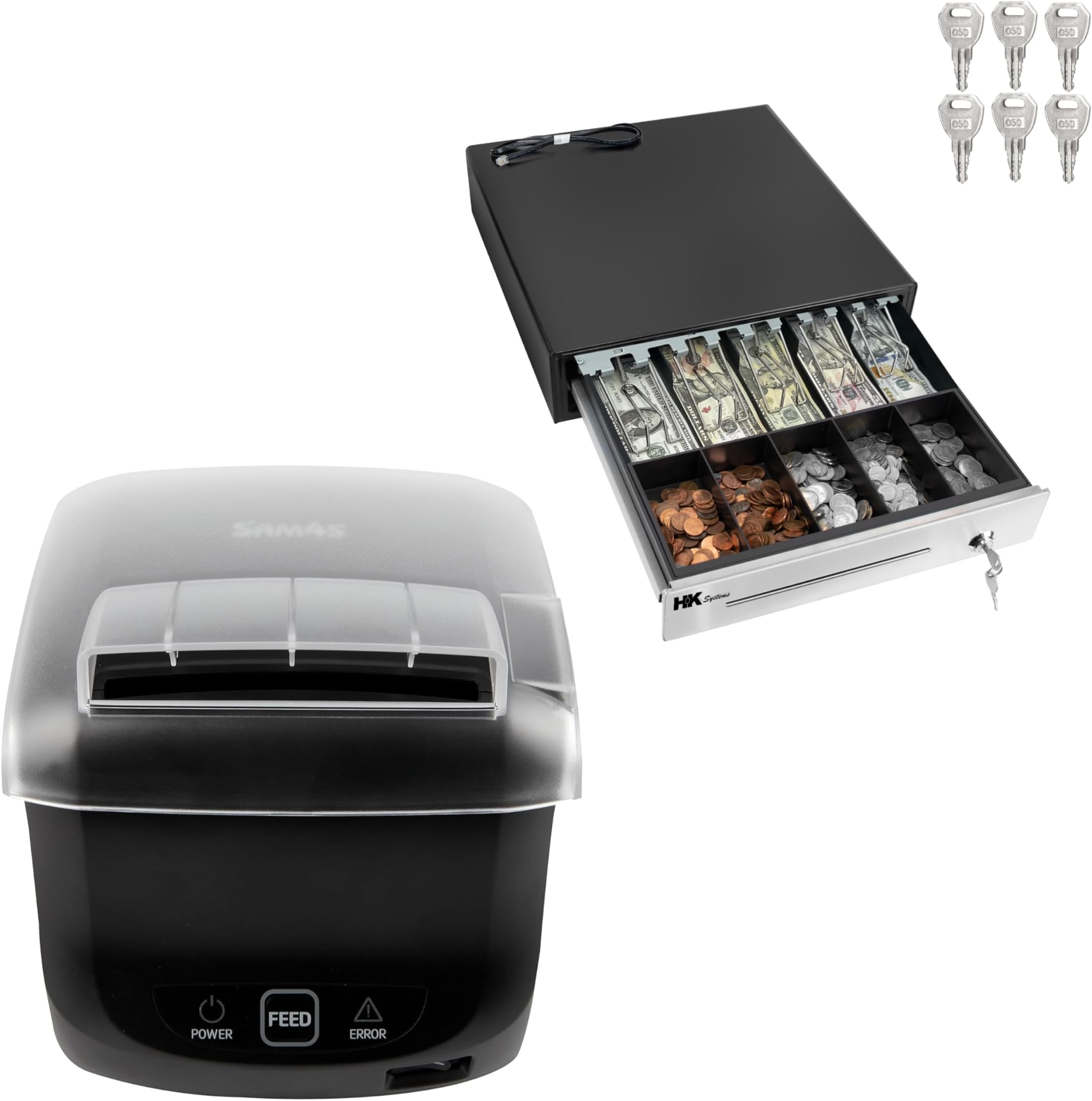 SAM4s Black GIANT-100 Compact 3" Thermal POS Printer USB Serial Ethernet, Splash Cover Included with HK Systems 16" Black Cash Drawer