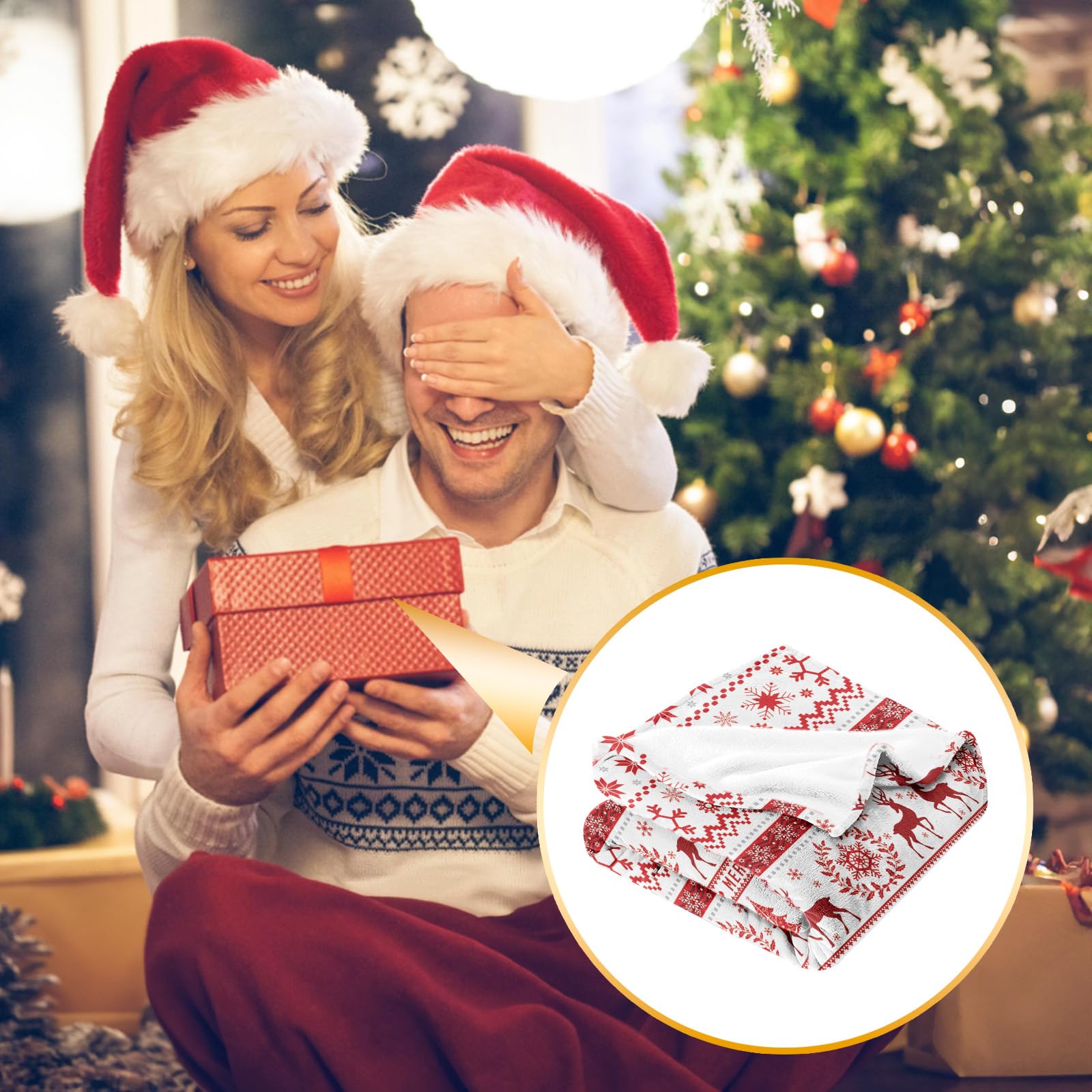 Amazon｜クリスマススローブランケット バーガンディ トナカイ 雪の