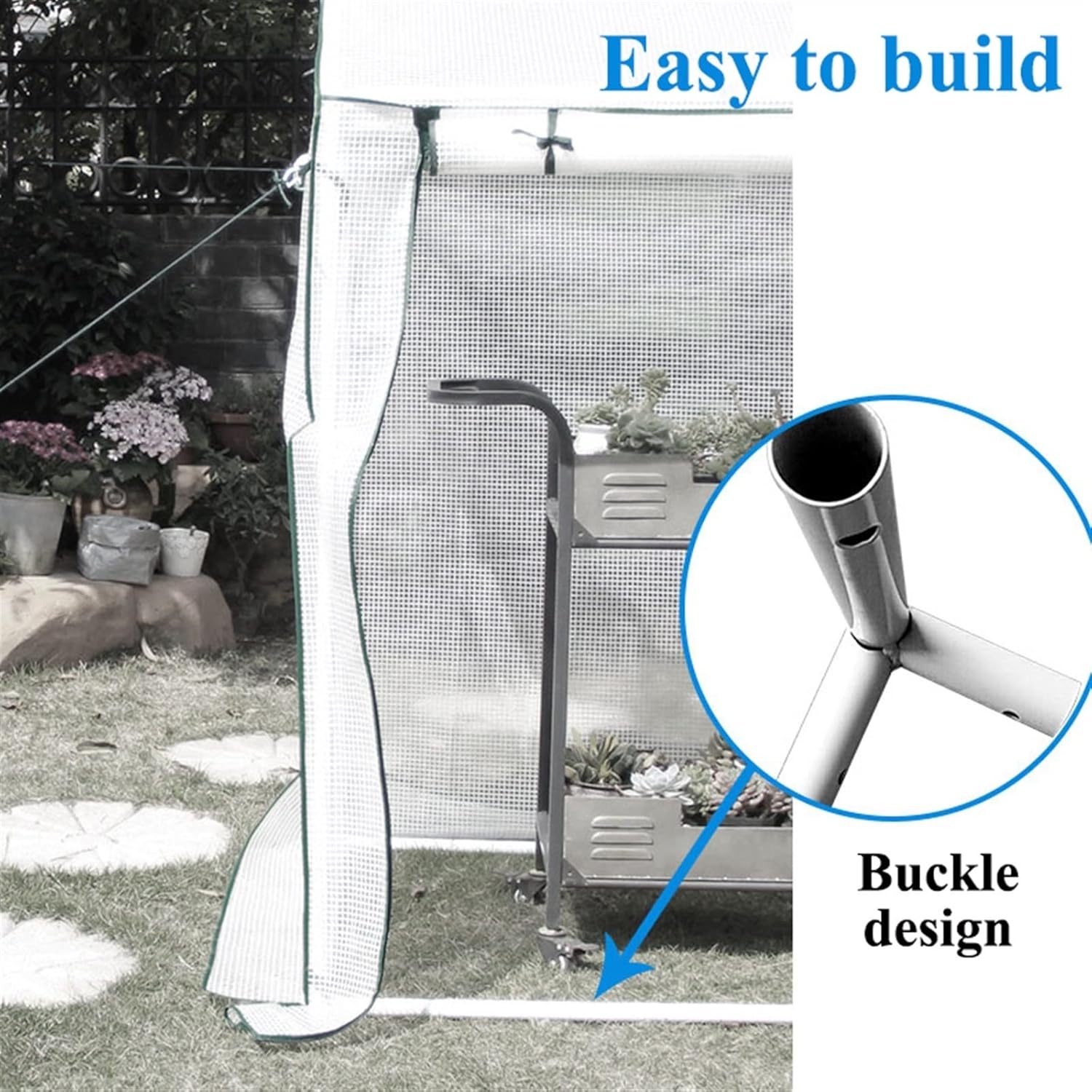 Portable Walk-in Greenhouse,Grow Plants, , White PE Cover Easy to Assemble,Seedlings, Herbs, or Flowers in Any Season-Gardening Rack,for Outdoor & Indoor Use ( Battery *1 : 150*150*195cm )