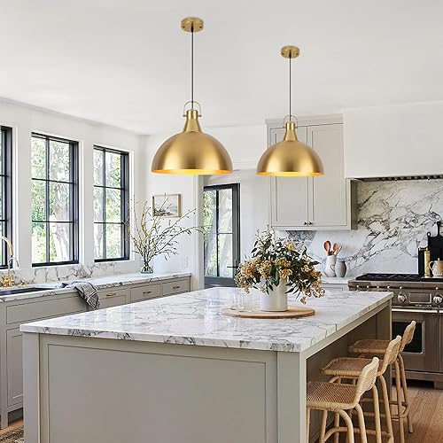 Miniatura 5 de Lámpara colgante dorada de 16 pulgadas, luces colgantes grandes de granja para isla de cocina, altura ajustable, lámpara colgante industrial para