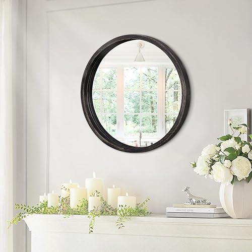 Miniatura 3 de Espejo redondo de pared de 16 pulgadas, espejo circular colgante redondo negro para el baño, espejo de marco de madera para dormitorio, sala de
