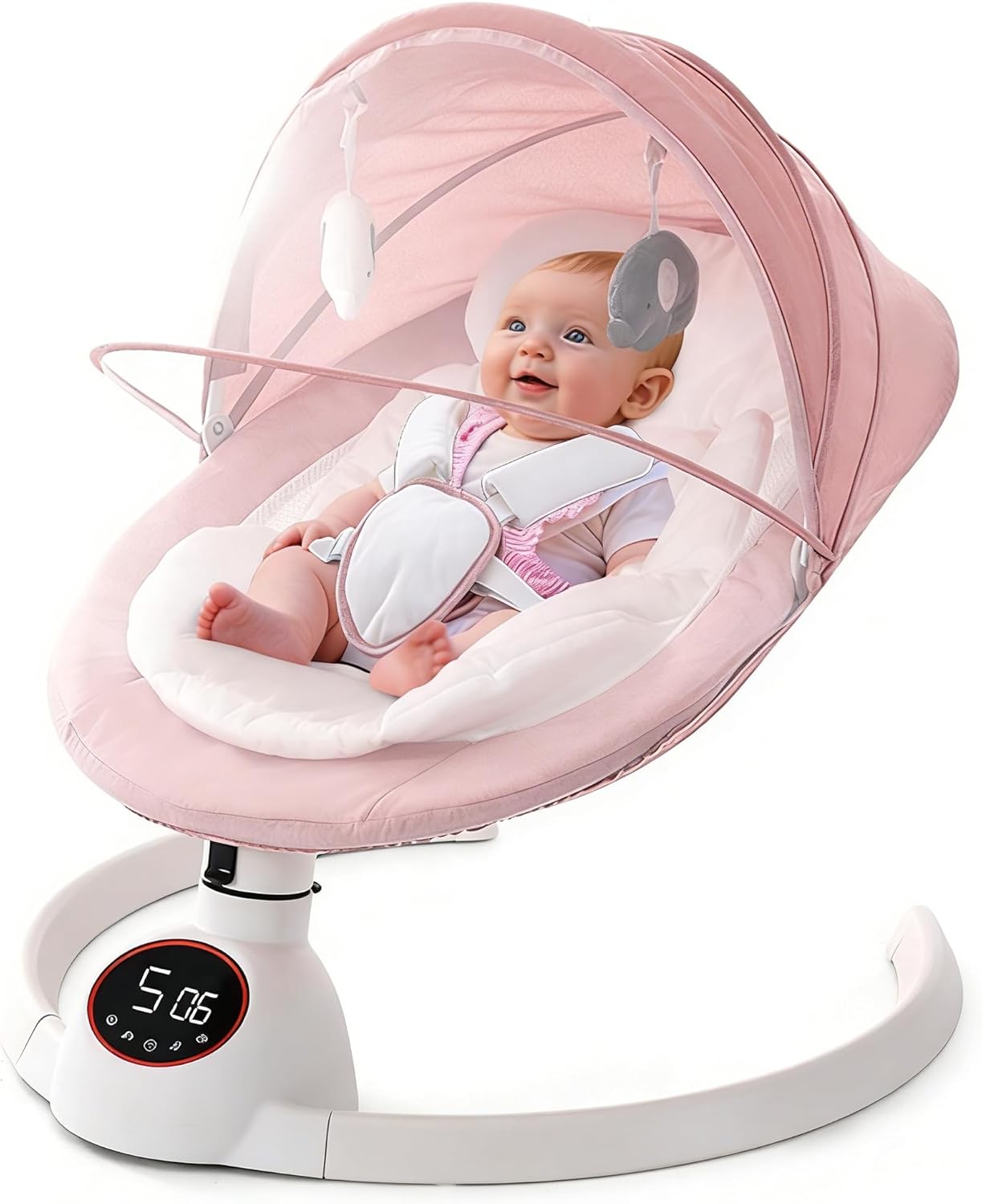 Soobaby Baby Swing for Infants,Electric swingfor Babies,Portable Swing for Baby Boy Girl,Remote Control Indoor Baby Rocker with 5 Sway Speeds,Music and Bluetooth,Hot Pink