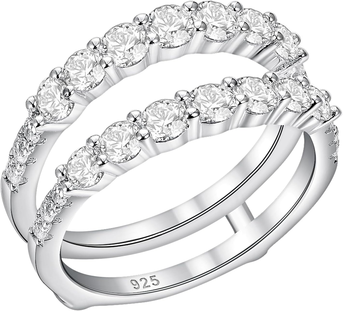 Ring Enhancer for Engagement Rings Two Row Sterling Silver Wedding Bands for Women Stackable Cubic Zirconia