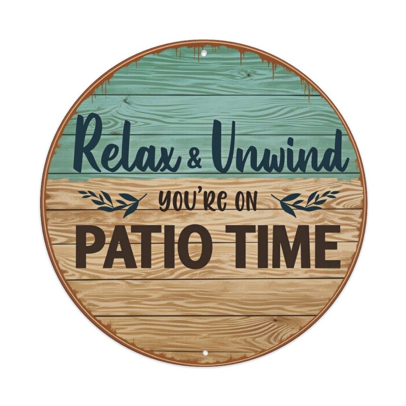 Patio Relax Time Wooden Round Decor Sign Vintage Aluminium Metal Sign, Retro Wall Decor for Home, Bar, Garage & Farmhouse 20x20cm