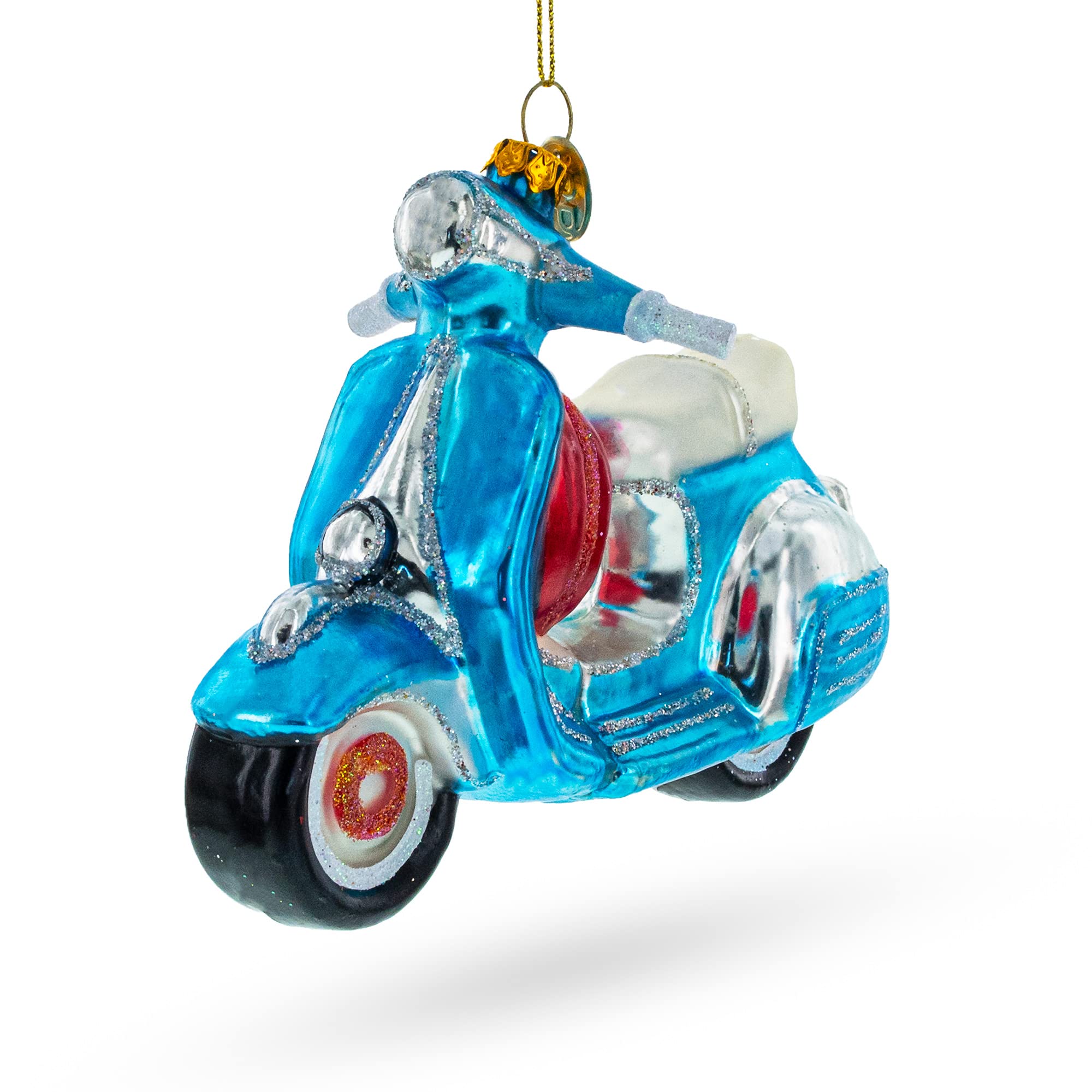 Cruising Through The Holidays: Blue Retro Scooter - Blown Glass Christmas Ornament