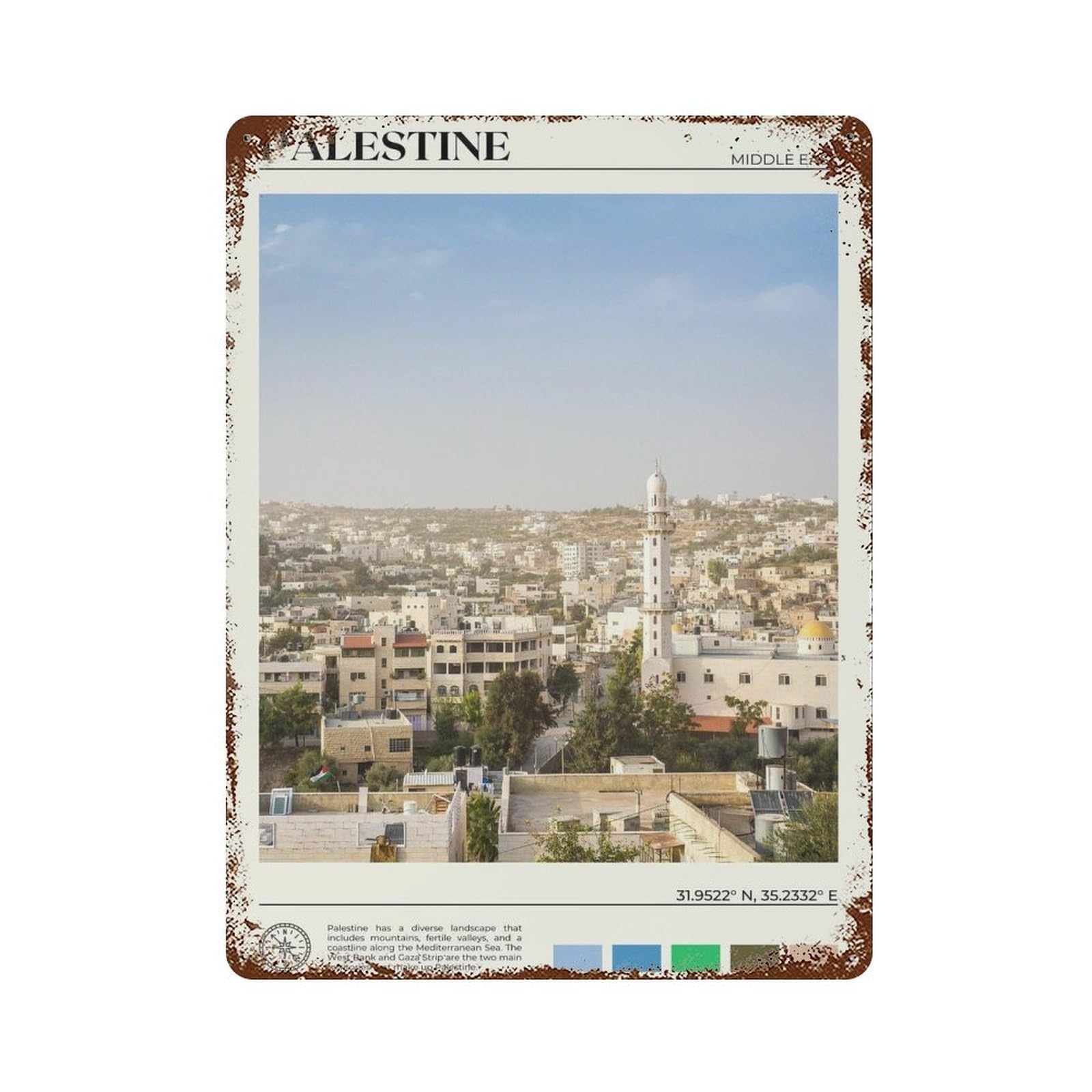 xiaoxiaoshen Real Photo Palestine Decor Wall Decor Art Metal Tin Poster Modern Home Decor Art Home Bar Shop Decorations Vintage Sign 40x30cm